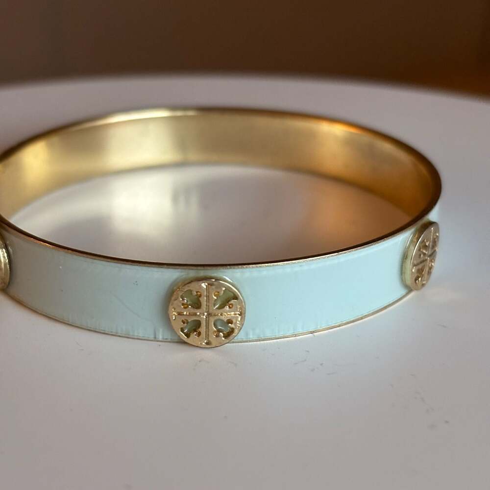 Enamel Logo Bangle Bracelet Light Blue Gold Tone